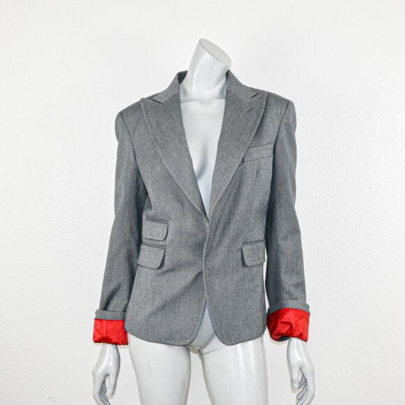 DSQUARED2 Women's Herringbone Blazer Jacket Grey wool blend red lined sz 46 - Picture 1 of 16